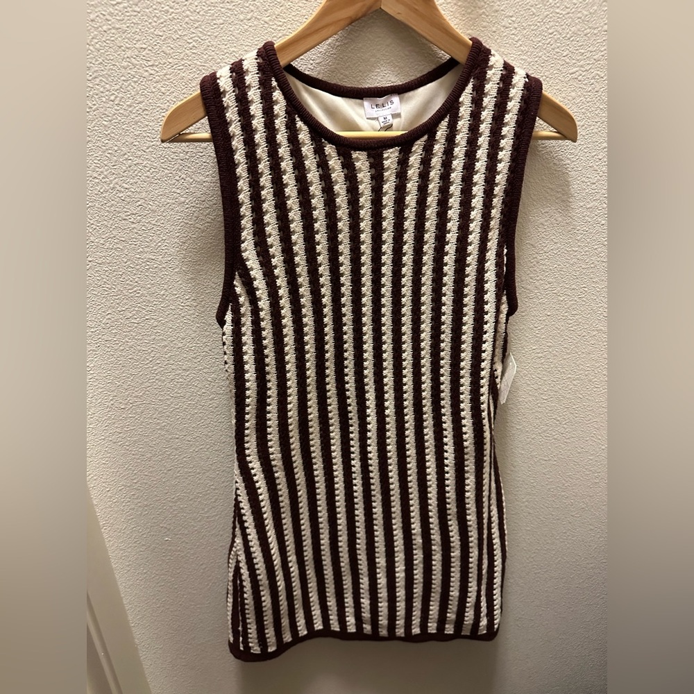 Altar’d State Le Lis Brown and Cream Striped Crochet Sweater Mini Dress